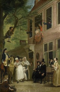 تضليل: سفير الأوغاد يفضح نفسه من نافذة "t Bokki Tavern في Haarlemmerhout ، ص 1739 بواسطة كورنيليس تروست