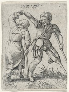 رجل ذو ساق خشبية يدور امرأة عرجاء تحت ذراعه ، 1572 (النقش على ورق مسدود)