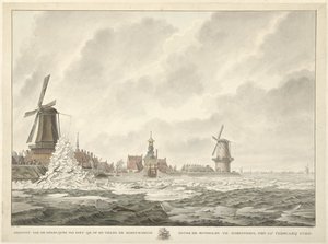 منظر لقمة الجليد ، فوق وعلى الحاجز خلف Runmolen في جورينشيم ، في العشرين من فبراير 1799 بواسطة كورنيليس دي يونكر
