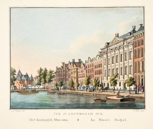 Vue d&39;Amsterdam رقم 11. متحف كونينجليك. Le Musée Roijal ، 1825 (نقش يدوي) بواسطة كورنيليس دي كرويف