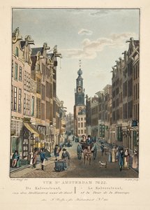 Vue d&39;Amsterdam رقم 22. Kalverstraat من Heiligeweg إلى Munt. Rue Le Kalver، et la Tour de la Monnoye، 1825 (نقش يدوي) بواسطة كورنيليس دي كرويف