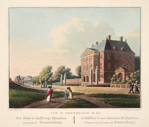 منظر أمستردام رقم 40. Het Huis te half-weg Haarlem genaamd Zwanenburg. The Edificea في منتصف الطريق إلى Harlem المعروف باسم Zwanenburg ، 1825 (نقش يدوي) بواسطة كورنيليس دي كرويف