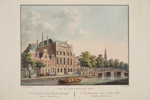 Vue d&39;Amsterdam رقم 6. مبنى فيليكس ميريتيس. أكاديمية الفنون الجميلة فيليكس ميريتيس ، 1825 (نقش يدوي) بواسطة كورنيليس دي كرويف