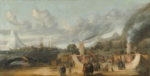 مصفاة نفط الحيتان بالقرب من قرية سميرنبرغ ، 1639 بواسطة كورنيليس دي مان