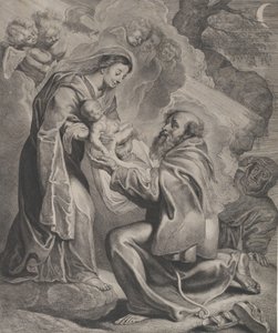 رؤية القديس فرنسيس ، راكعًا على اليمين ، استقبال المسيح الطفل من العذراء ... ، 1650.