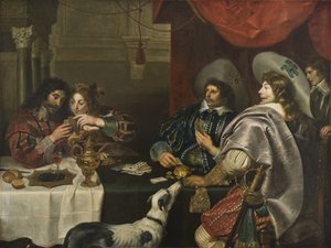 لعبة الورق - لعبة الورق ، بواسطة فوس ، كورنيليس دي (1584-1651). زيت على قماش. الأبعاد: 171 × 228 سم. المتحف الوطني ستوكهولم