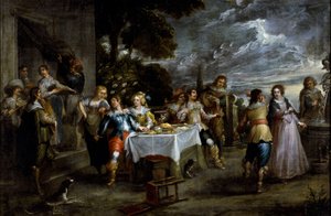 تاريخ الابن الضال: التبديد. لوحة كورنيليس دي وائل (1592-1667) ، حوالي 1630-1639. الفن الفلمنكي. زيت على قماش. خافت: 57x86 سم. الجينات ، مجموعة Privee.