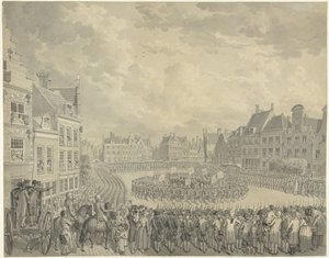 أدى اليمين في مجلس المفوضين من قبل الحراس المدنيين في Neude in Utrecht ، 1786 بواسطة كورنيليس فان كويلينبرج (الثاني) (توقيع الفنان)