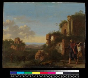 منظر طبيعي مع إبراهيم وإسحاق قبل عام 1667 (زيت على نحاس)