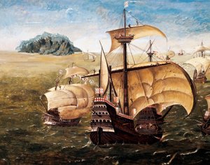 الأسطول البرتغالي، نسخة من لوحة كورنيليوس أنتونيسون (1499-1557) بواسطة Cornelisz Anthonisz