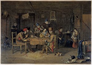 French settlers in Canada playing cards - painting by Krieghoff بواسطة كورنيليوس كريجهوف