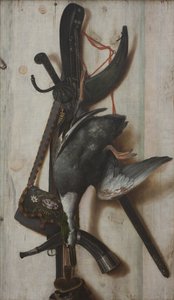 Trompe l'Oeil مع البط الميت وأدوات الصيد