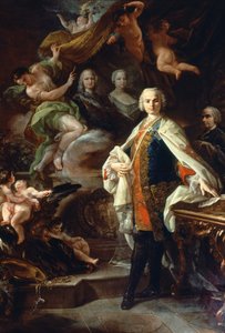 المخصي الإيطالي كارلو فارينيلي (كارلو بروشي ، 1705 - 1782) ، في بلاط فيليب الثاني ملك إسبانيا ، مرتديًا المعطف الأبيض من وسام كالاترافا. لوحة لكورادو جياكوينتو (1703-1766) ، متحف سيفيكو بيبليوغرافيكو ميوزيكال ، بولونيا. بواسطة كورادو جياكوينتو