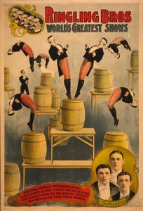 Ringling Bros ، أعظم عروض العالم Raschetta الإخوة ، قبو رائع من الشقلبة ، ج. 1900 بواسطة شركة البريد السريع ليث.