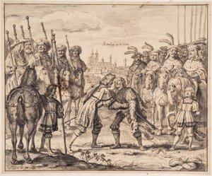 كريستيان الأول يلتقي الأمير ماكسيميليان في روتنبورغ أوب دير تاوبر عام 1474 بواسطة كريسبين دي باس