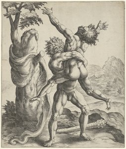 هرقل يتصارع مع Antaeus بواسطة كريسبين فان دي باس (الأول)