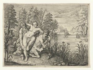 Nessus تحمل Deianeira عبر النهر تعيين Dianier of Nessus عبر الدفق (العنوان على الكائن) تحولات أوفيد (عنوان المسلسل) بواسطة Crispijn van de Passe (I) (منسوب إلى)