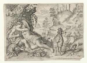 تم القبض على Polyphemus بواسطة Acis en Galatea ميتامورفوسين فان أوفيديوس (عنوان المسلسل) بواسطة انطونيو تمبيستا