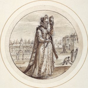 Helena with Mask, early 17th century (pen & brown ink with brown wash)