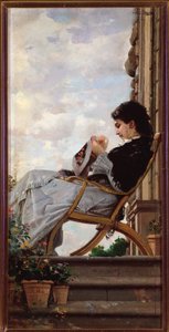 Woman sewing on the terrace بواسطة كريستيانو بانتي