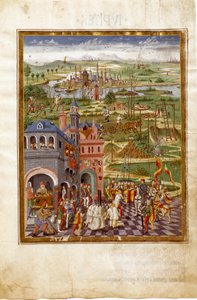 Scene of torture and convictions in a medieval city. Influences of Saturn (miniature, c.1470)