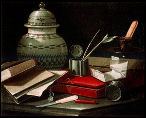 لا تزال الحياة مع أدوات الكتابة ، أواخر القرن السابع عشر أو أوائل القرن الثامن عشر بواسطة كريستوفورو موناري