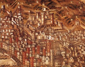 منظر لجنوة وقلعتها (تفاصيل) 1597 (زيت على قماش) بواسطة كريستوفورو دي جراسي