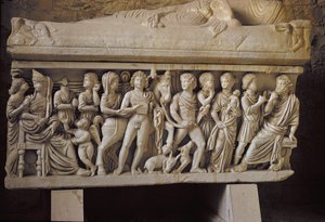 Hippolytus و Phaedra ، التفاصيل من جانب التابوت بواسطة المدرسة الكرواتية
