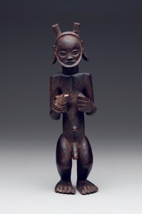 حاوية طقوس على شكل شخصية ذكر واقف بواسطة ثقافة Chokwe