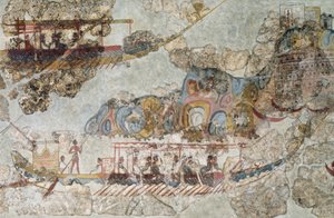 Fleet of ships, fresco from Thera, Southern Cyclades Islands, Greece Cycladic civilization, 3rd-2nd millennium BC