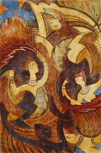 رقصة النار ، ج. 1931 (لينوكوت مطبوع بالألوان على اليابان رقيقة)