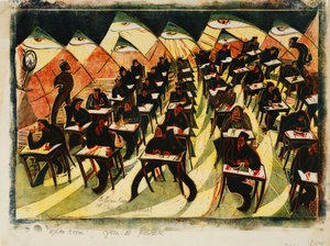 غرفة الامتحان ، ج. 1934 (لينوكوت مطبوع بالألوان على اليابان رقيقة)
