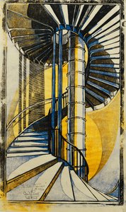 The Tube Staircase ، حوالي عام 1930 (لينوكوت مطبوع بالألوان على مناديل يابانية)