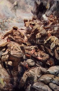 "صد هجوم أمامي ببندقية وحربة" ، رسم توضيحي من "Told in the Huts: The YMCA Gift Book" ، نشر عام 1916