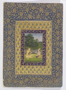 ليلى ريدينج إلى مجنون ، التي تجلس تحت شجرة بالقرب من بركة لوتس ، دلهي ، 1720-40 بواسطة دال تشاند