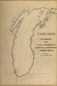 اللوحة 35 من خطة شيكاغو 1909: شيكاغو ، ومخطط بحيرة ميشيغان. الطريق المقترح ... بواسطة دانيال بورنهام