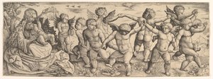 العذراء والطفل مع الملائكة يرقصان في المناظر الطبيعية ، 1530s. بواسطة دانيال هوبفر