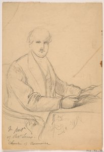 رسم، روبرت لينوكس جالسًا على مكتب في صورة شخصية لغرفة التجارة، 1865 بواسطة دانييل هنتنغتون