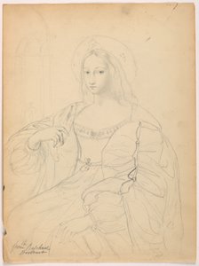 رسم، شخصية جالسة في ثوب البلاط بعد لوحة رافائيل جان دراجون؛ في الجهة المقابلة: منظر طبيعي، 1844 بواسطة دانييل هنتنغتون