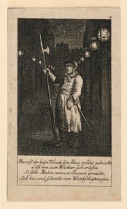 حارس ليلي ، رسم توضيحي لـ "Königl: Grosbrit [Anian] تقويم الأنساب لعام 1780 سنة Lauenberg بواسطة JG Berenberg"