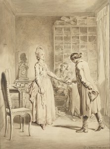 يسلم لوت المسدسات إلى خادم Werther بواسطة Daniel Nikolaus Chodowiecki