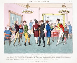 The Silent Rebuke ، رسم توضيحي من "المملّات أو المبردات العصرية في الحياة العالية" بقلم بيتر كويز ، الحانة. توماس ماكلين ، لندن 1824 (نقش يدوي)