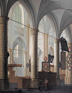 داخل Grote Kerk في Dordrecht ، مع شخصيات تتحدث وأطفال يلعبون