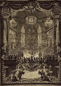 العيد الكبير لصاحبة السمو الملكي أميرة أورانج ، تم الاحتفال به في ديسمبر 1686 في صالون دو بوا في لاهاي ، تكريما لعيد ميلاد أمير أورانج (نقش) بواسطة دانيال الأكبر ماروت