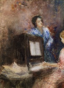 في البيانو ، رسم دانييلي رانزوني ، لوحة مائية على ورق بواسطة دانييل رانزوني