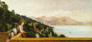 منظر لبحيرة ماجوري من فيلا أدا تروبيتزكوي لدانييل رانزوني (1843-1889) ، زيت على قماش ، 49x105 سم
