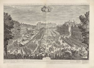 معرض لاهاي مع أمير وأميرة أورانج ، 1686 معرض في لاهاي مع توقيع برجر تصاعدي يقدم إلى أصحاب السمو الملكي سيدي الأمير وسيدتي دي برينس فان أورانج / Foire de la Haye، avec les bourgois sous les armes، sa