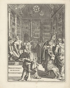 مكتبة الداخلية مع رجال الدين صفحة العنوان لـ: Bibliotheque des Authors Ecclesiastiques ، بدون سنة بواسطة التقى دانيال مع دي بينينجين