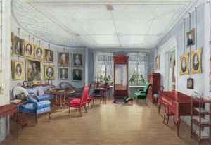 معرض صور غرفة الرسم من الداخل ، c.1835 (مرحاض مع غواش على ورق) بواسطة المدرسة الدنماركية