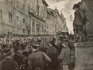 جنازة أجوستينو بيرتاني (1812-1886) ، وطني وسياسي إيطالي ، روما ، إيطاليا ، رسم لدانتي بولوتشي ، نقش من L